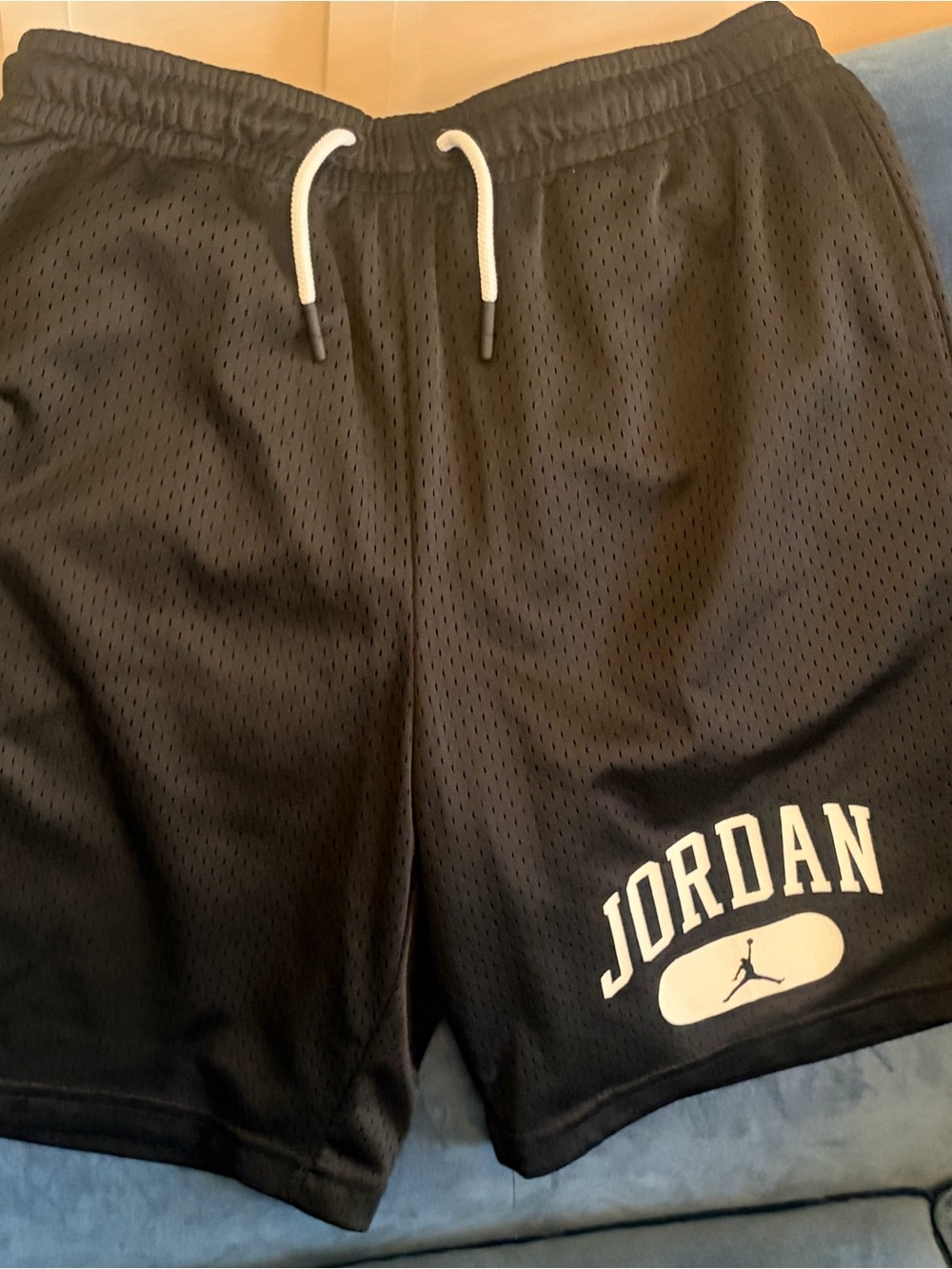 Jordan Black Mesh Athletic Shorts with White Drawstring